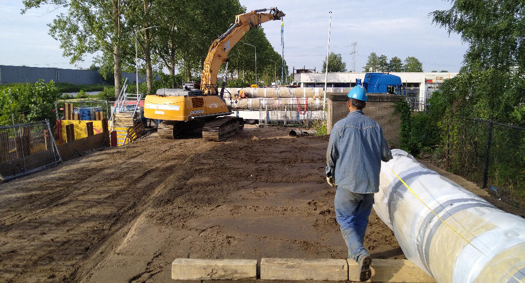 Overzicht bouwplaats nieuwe leidingen